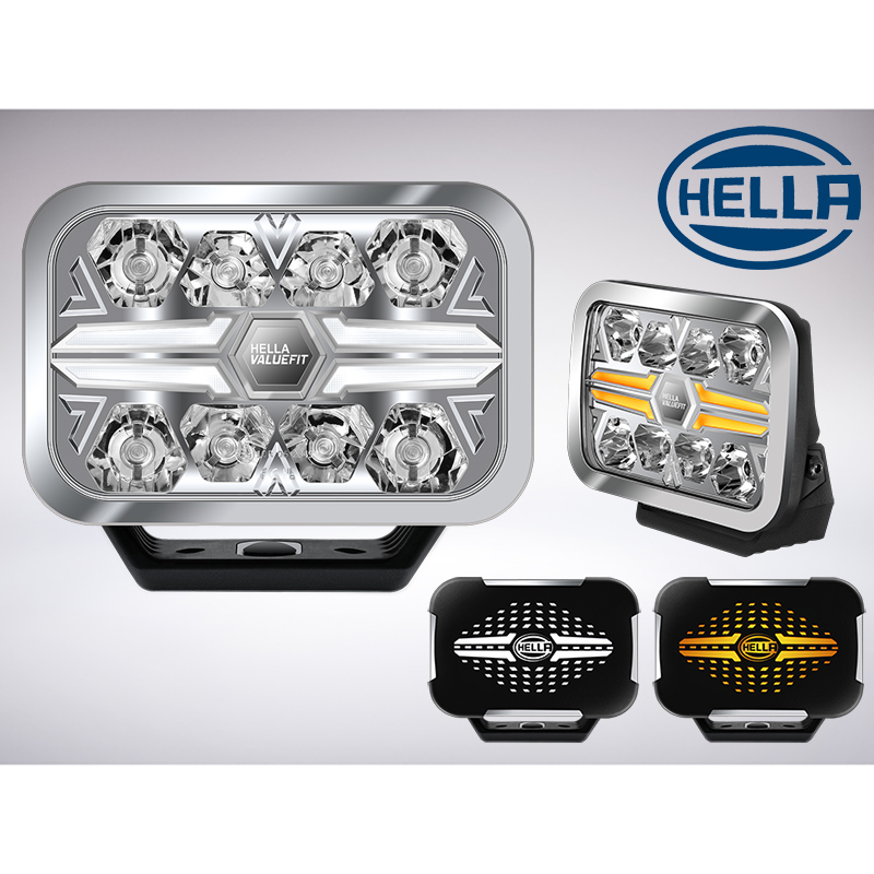 HELLA 角型スポットライト バリューフィット BLADE 9" CHROME LED アンバー&ホワイト ポジションライト付き