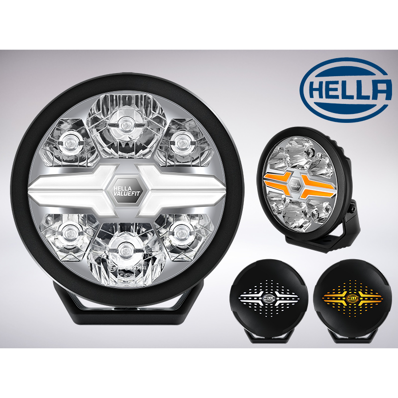 HELLA 丸型スポットライト バリューフィット BLADE 9" BLACK LED アンバー&ホワイト ポジションライト付き